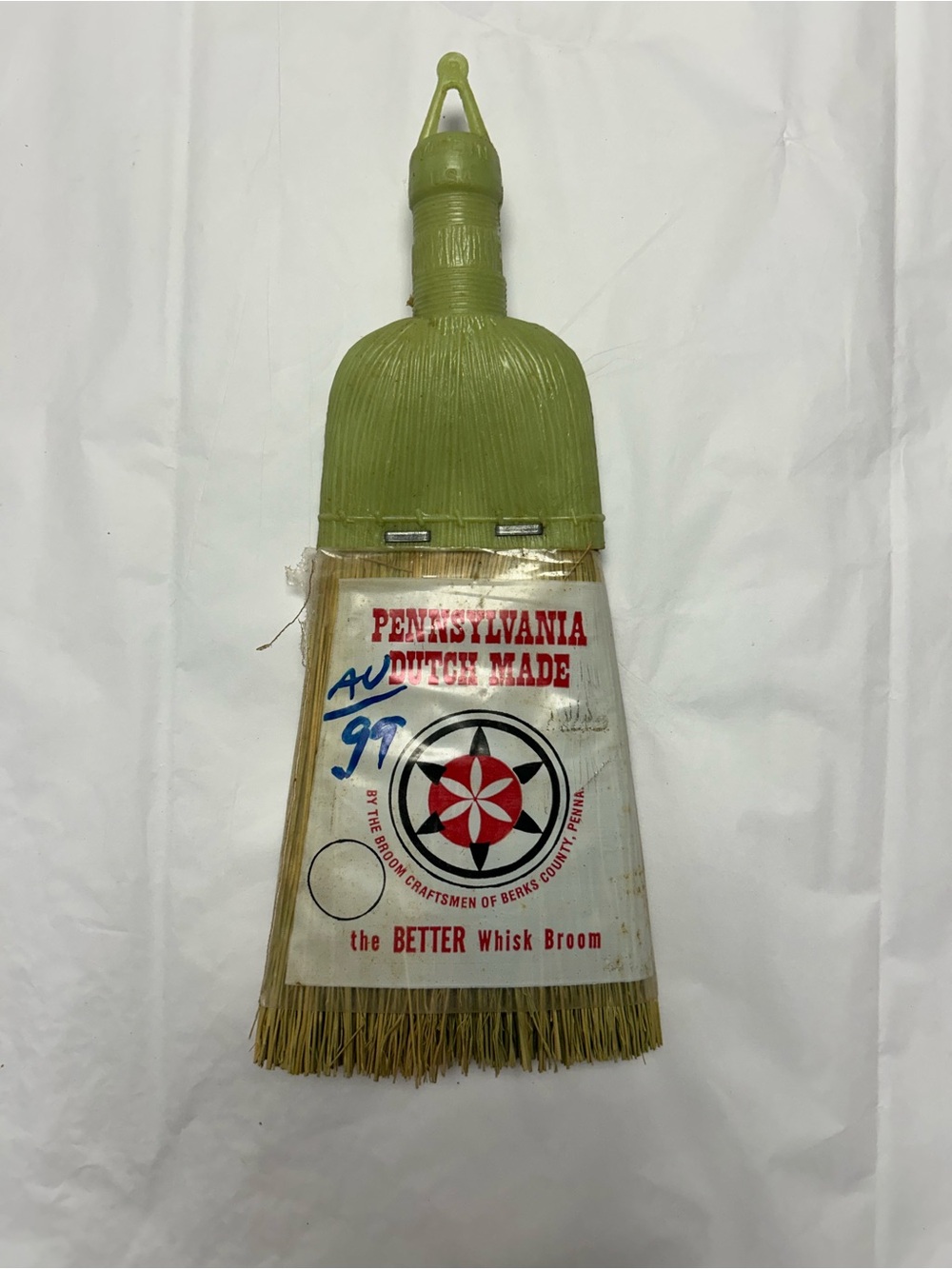 Vintage Pennsylvania Dutch Made Whisk Broom - Olive Green Handle